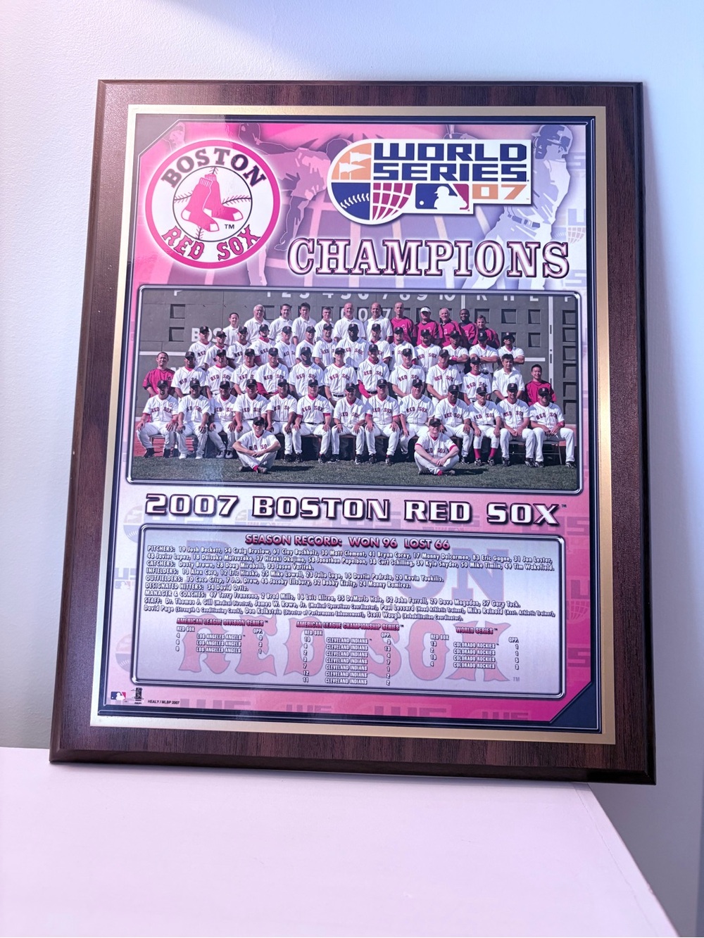 2007 Boston Red Sox World Series Champions Commemorative Plaque- Collector